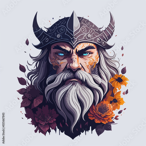 Norse warrior�s strength and honor symbolized by flowers, blessed by Odin. photo