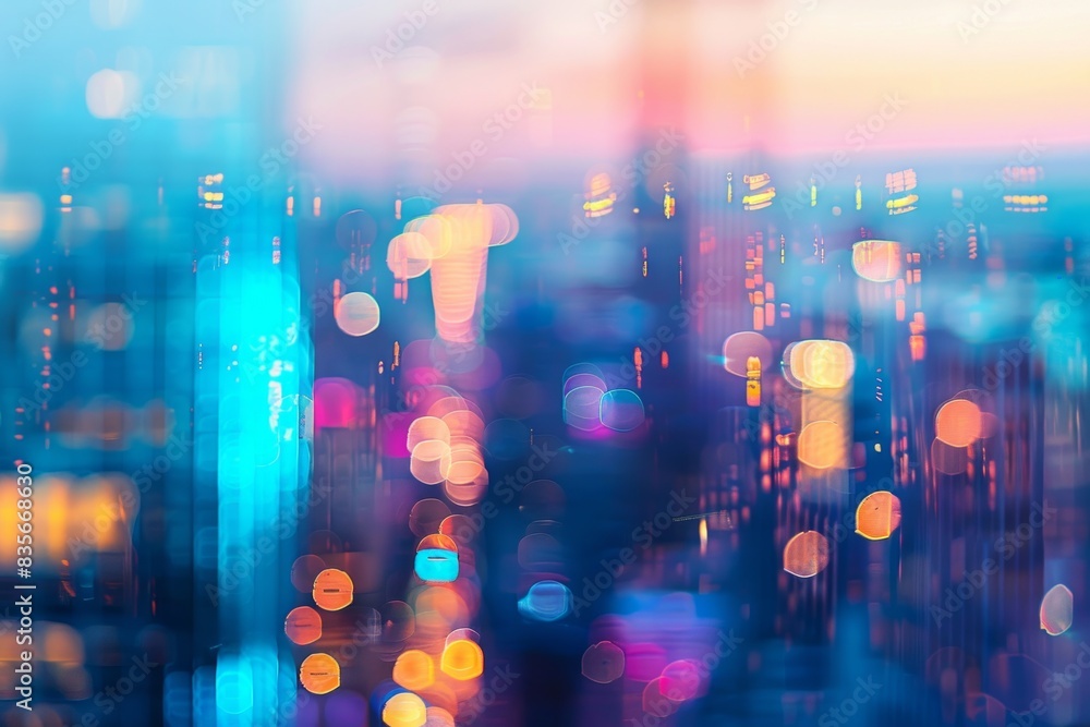 Fototapeta premium Defocused city lights and buildings at night. Cityscape background concept.