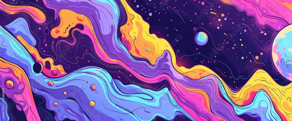 Cosmic Energy Streams In Abstract, Cartoon Style, Background Cosmic Energy Streams In Abstract, Cartoon Style, Background