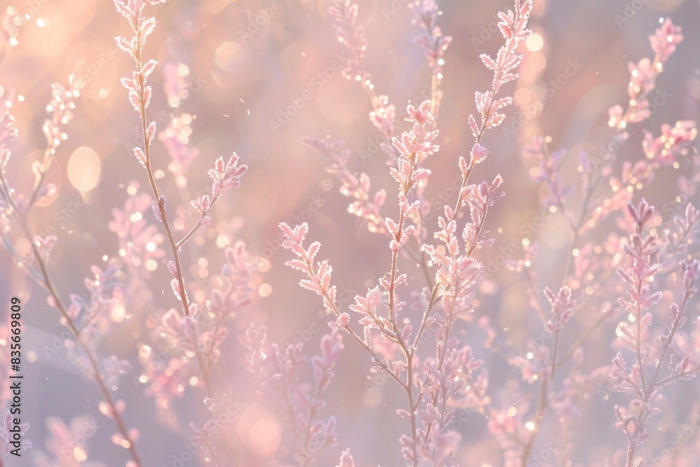 Naklejka premium Delicate pink flower branch against a soft blurry background. Spring nature concept.