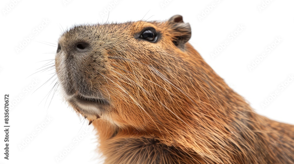 Capybara gazing into the distance on a white backdrop Capybara gazing into the distance on a white backdrop