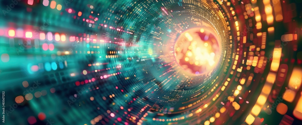 Fototapeta premium Data Streams Merging Into A Holographic Vortex, Cartoon Style, Background