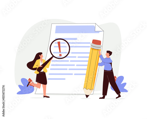 Editors checking texts, correcting grammar mistakes. Editing documents, writing and spelling errors, proofreading