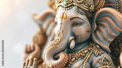 Wallpaper Mural Close-up shot of Lord Ganpati, vibrant and joyous, celebrating Ganesh Chaturthi, detailed CG 3D render, isolated on pure white background, plenty of copyspace Torontodigital.ca