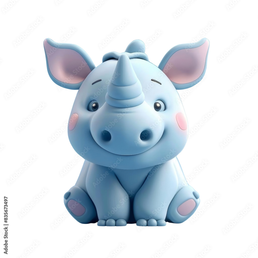 Naklejka premium Cute blue cartoon baby rhinoceros