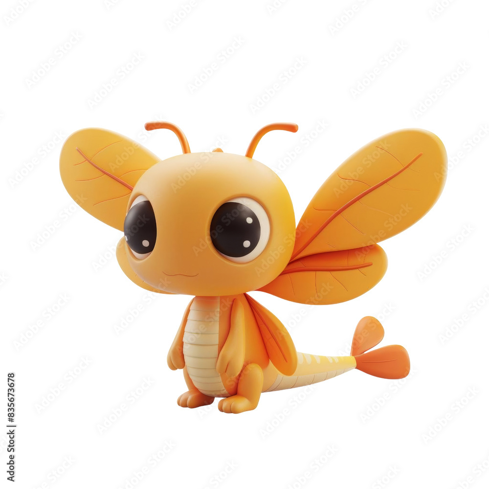 Obraz premium Cute orange 3d creature with leaf wings