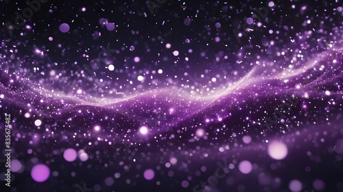 Digital purple particles wave and light abstract background with shining dots stars. 