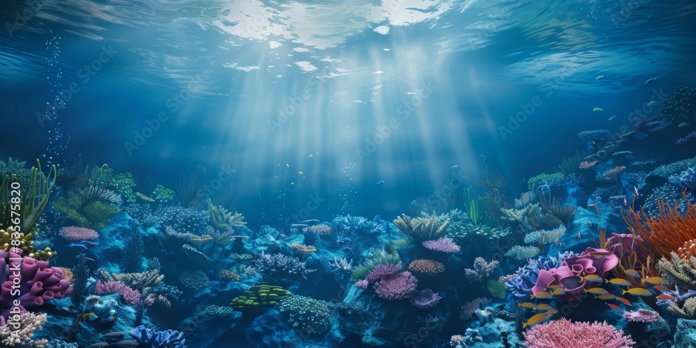 Fototapeta premium A beautiful underwater scene with a variety of colorful fish and coral