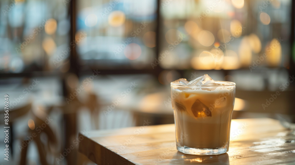iced coffee latte in a glass on a cafe table, Ai Generated Images iced coffee latte in a glass on a cafe table, Ai Generated Images