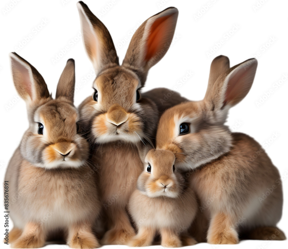 Fototapeta premium Adorable rabbit family poses for a portrait. 