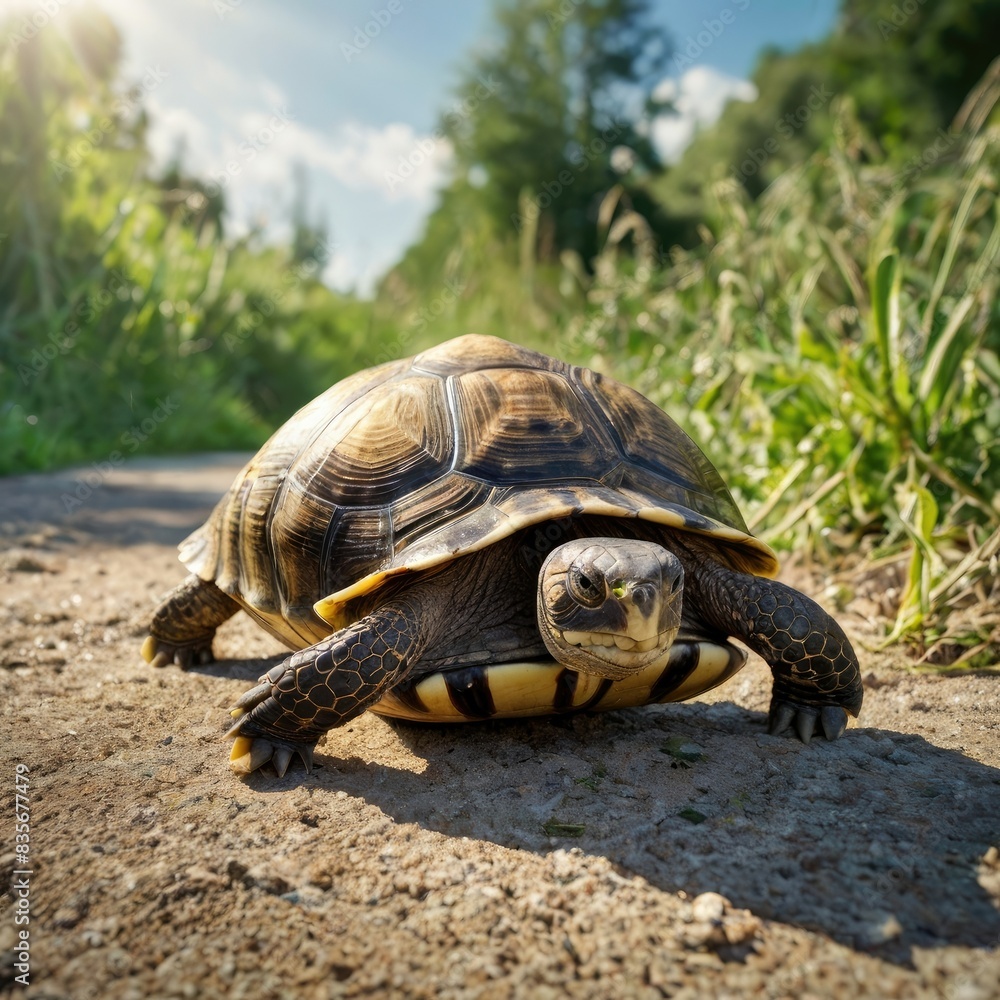 Fototapeta premium turtle in the jungle walking 