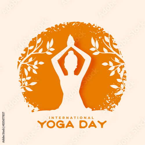 21st june yoga day grungy background in papercut style