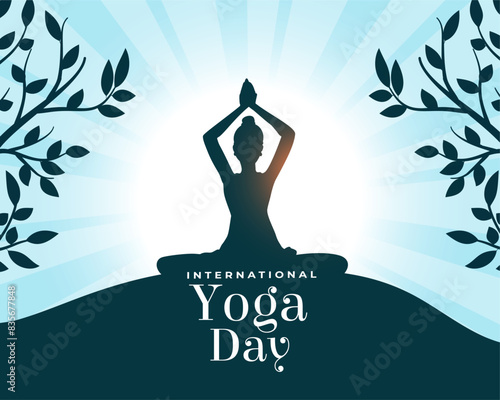 global yoga day event background with leaves decoration