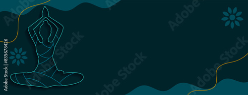 lineart world yoga day event banner with text space
