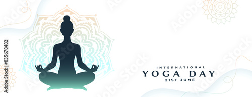 international yoga day white banner woman in yoga posture