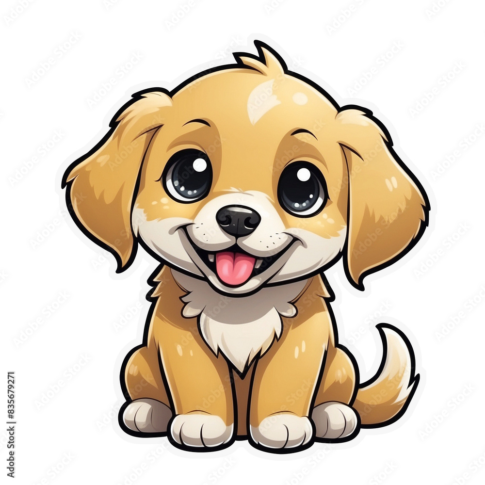 Cute Childish Kawaii Golden Retriever Dog Character Sticker with Big Smile, Shiny Golden Fur and Sparkling Eyes, Thick Black Outline, Generative AI. Cute Childish Kawaii Golden Retriever Dog Character Sticker with Big Smile, Shiny Golden Fur and Sparkling Eyes, Thick Black Outline, Generative AI.