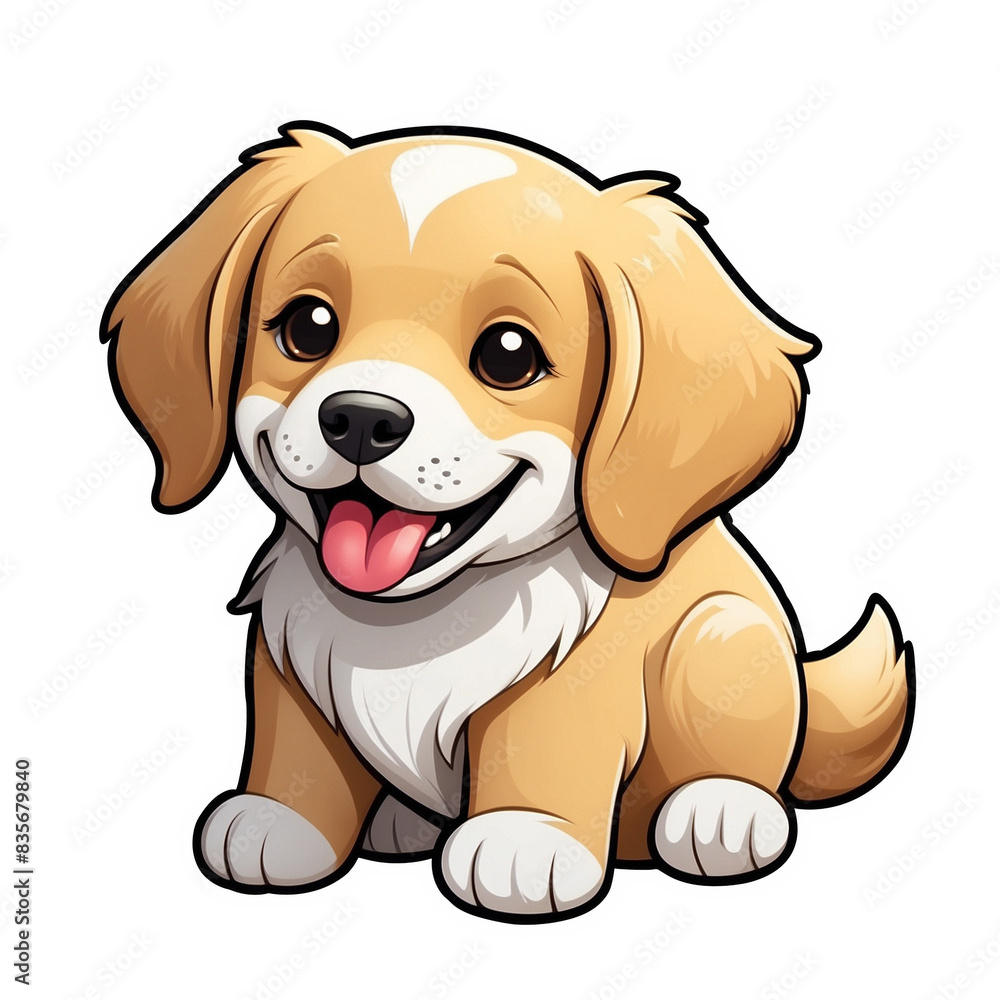 Cute Childish Kawaii Golden Retriever Dog Character Sticker with Big Smile, Shiny Golden Fur and Sparkling Eyes, Thick Black Outline, Generative AI. Cute Childish Kawaii Golden Retriever Dog Character Sticker with Big Smile, Shiny Golden Fur and Sparkling Eyes, Thick Black Outline, Generative AI.