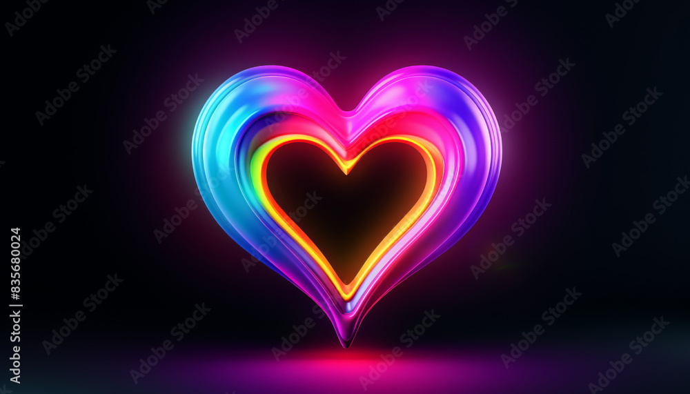 A heart made of neon colors is lit up in the dark A heart made of neon colors is lit up in the dark