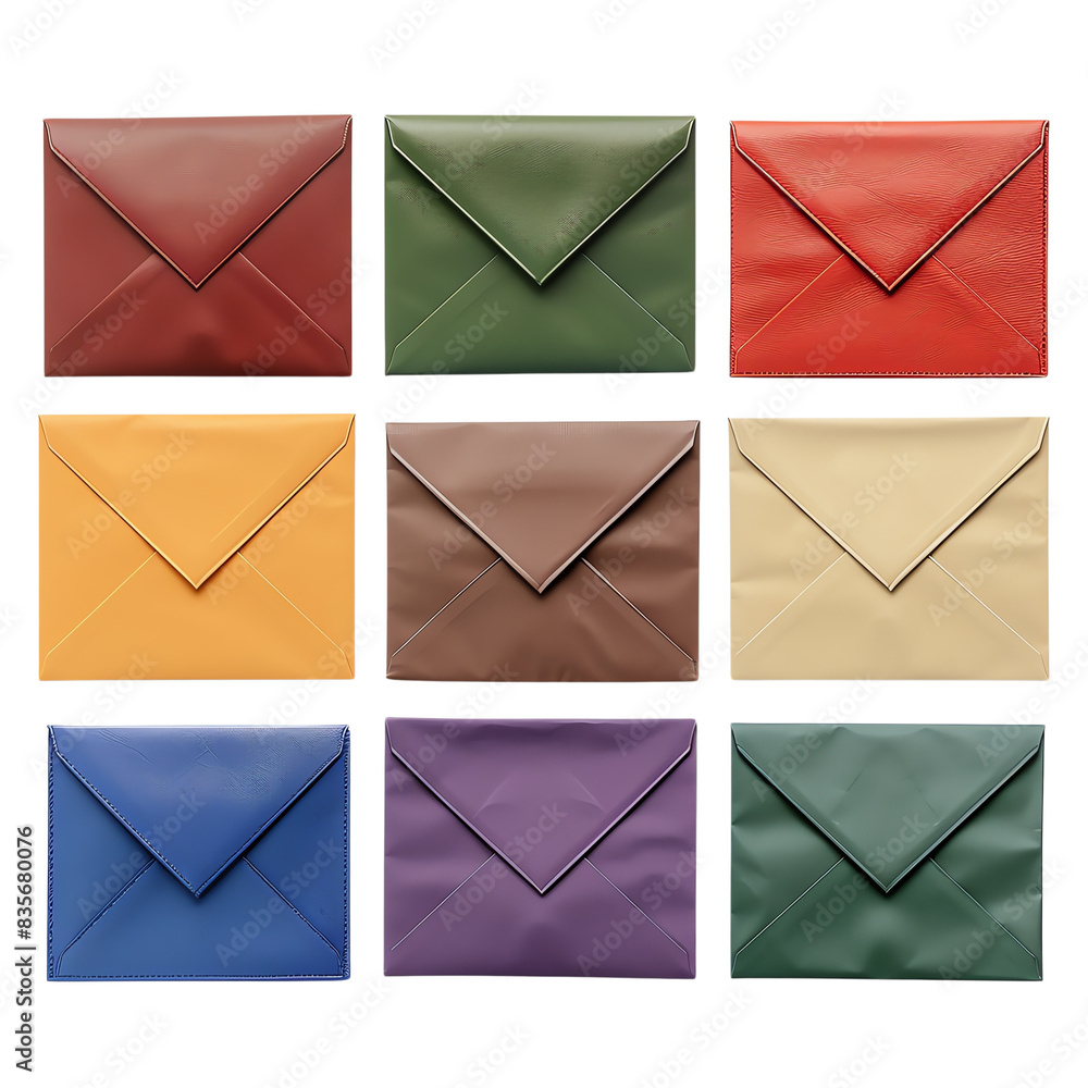 Collection of envelopes with letters and icons for communication and correspondence, transparent background Collection of envelopes with letters and icons for communication and correspondence, transparent background