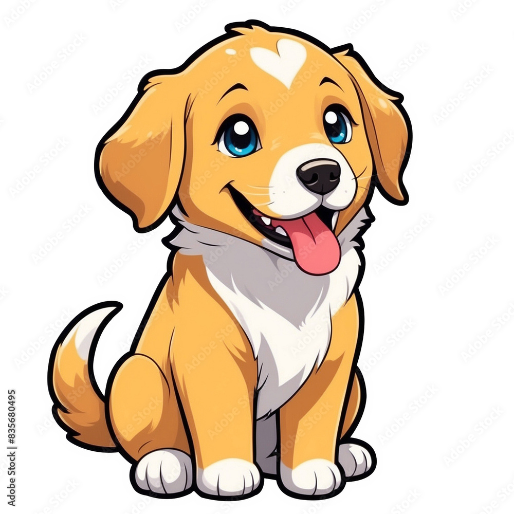 Cute Childish Kawaii Golden Retriever Dog Character Sticker with Big Smile, Shiny Golden Fur and Sparkling Eyes, Thick Black Outline, Generative AI. Cute Childish Kawaii Golden Retriever Dog Character Sticker with Big Smile, Shiny Golden Fur and Sparkling Eyes, Thick Black Outline, Generative AI.