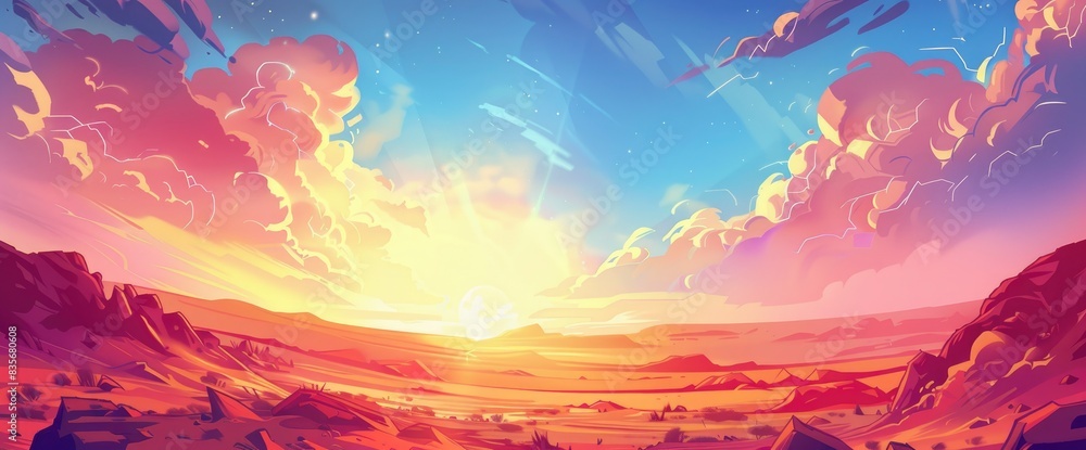 Serene Energy Fields, Cartoon Style, Background Serene Energy Fields, Cartoon Style, Background