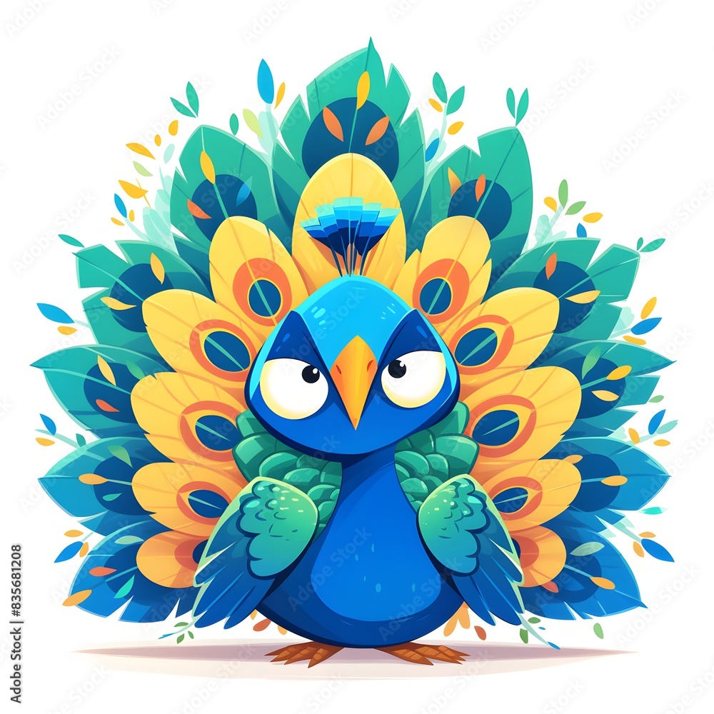 Fototapeta premium Happy cute peacock cartoon illustration