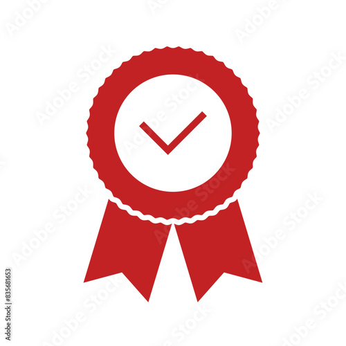 Quality or approved medal with tick. Guaranty certificate medal with approved check, isolated on white. Approved flat style medal, isolated vector.