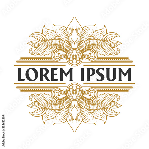 Golden Elegant Golden Flower Floral Vintage Badge Label design