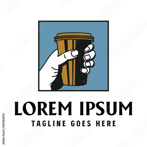 Vintage Retro Hand Hold Coffee Mug Cup for Cafe Bar Illustration