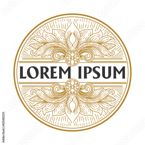 Circular Golden Elegant Golden Flower Floral Vintage Badge Label design
