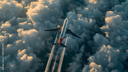 Passenger planes crossing with chemtrails