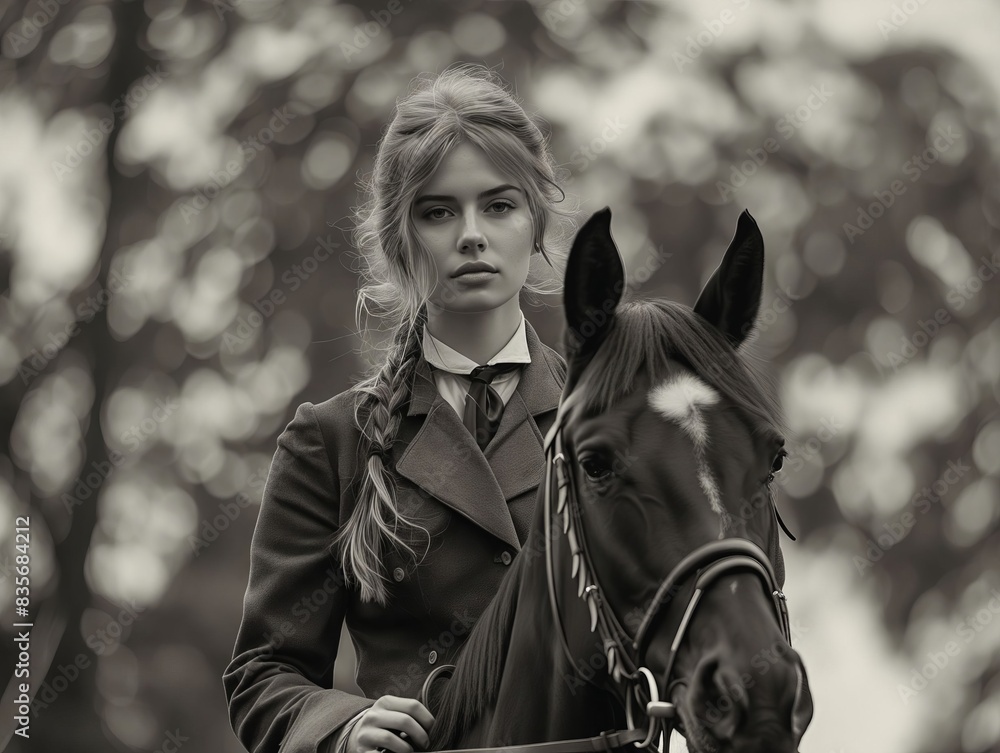 Obraz premium A woman in a uniform is riding a horse.