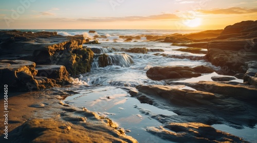 rocks mud sea waves cloudy sky  vacation enjoy natural wonders.