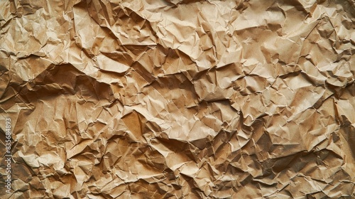 Texture of crumpled brown paper viewed from above photo