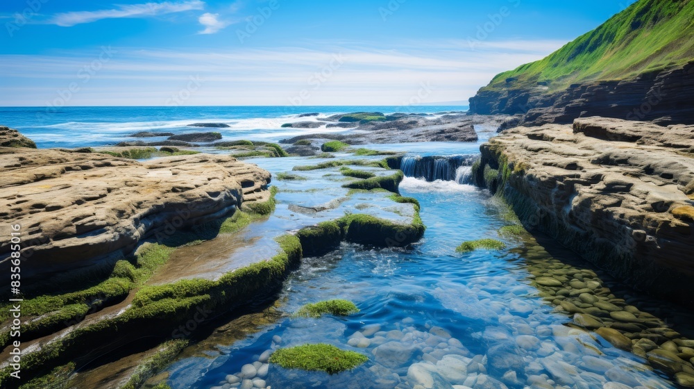 rocks mud sea waves cloudy sky vacation enjoy natural wonders. rocks mud sea waves cloudy sky vacation enjoy natural wonders.
