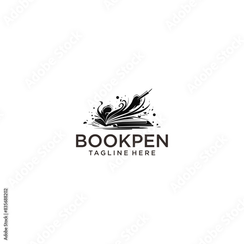 Book and pen logo vector illustration