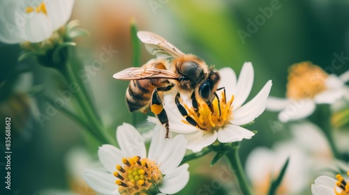 Importance of Pollinators: Bee on Flower in Wildflower Garden © NewaysStock