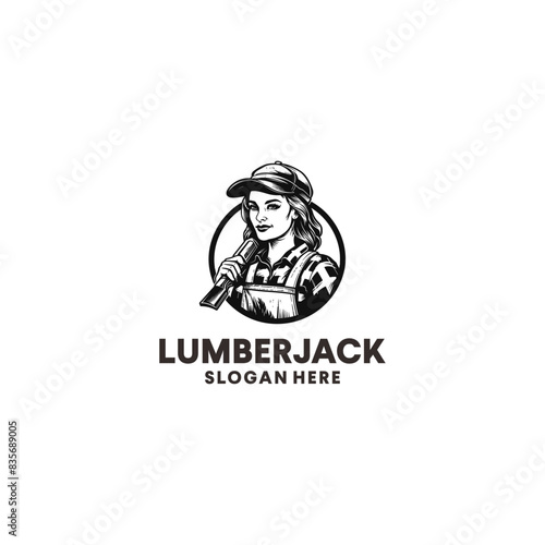 Lumberjill girl logo vector illustration