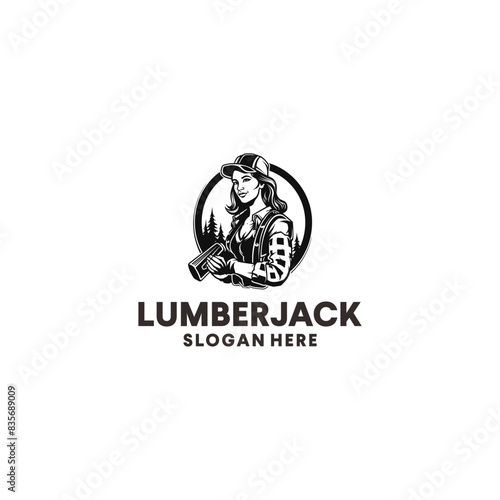 Lumberjill girl logo vector illustration