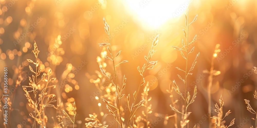 Fototapeta premium Field of dry grass in the sun. Summer nature concept.