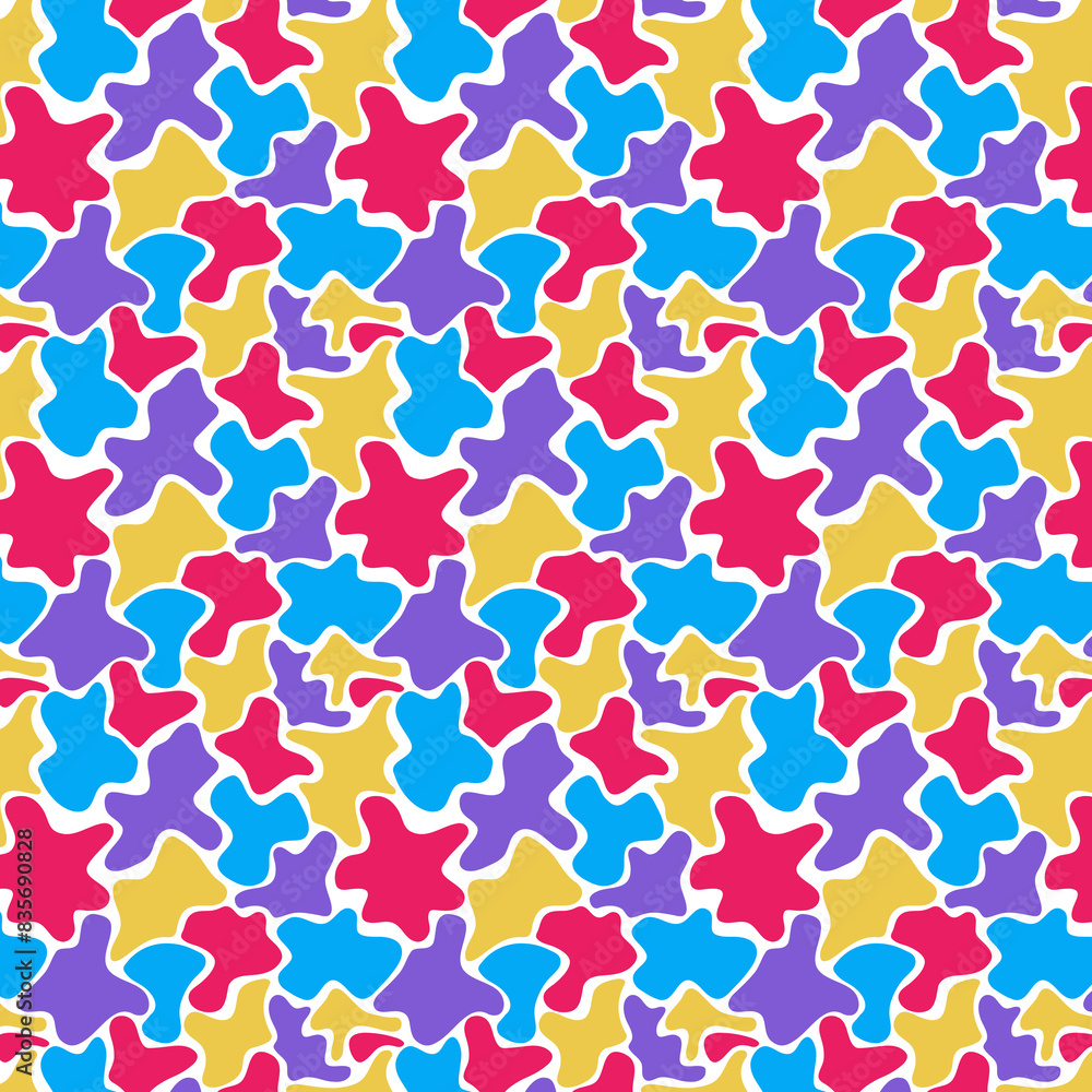 A fun and energetic pattern featuring colorful, irregular blobs arranged in a dynamic and eye-catching design. Perfect for adding a playful and modern touch to your projects. A fun and energetic pattern featuring colorful, irregular blobs arranged in a dynamic and eye-catching design. Perfect for adding a playful and modern touch to your projects.