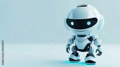 Futuristic vector-style image of cute, white, 3D, robot AI generate photo