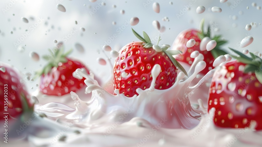 pure falling strawberry into milk with splash realistic AI generated pure falling strawberry into milk with splash realistic AI generated