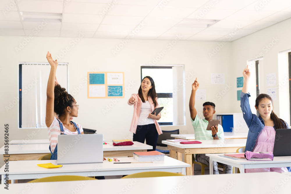 Students engage in a classroom activity in high school, with copy space Students engage in a classroom activity in high school, with copy space