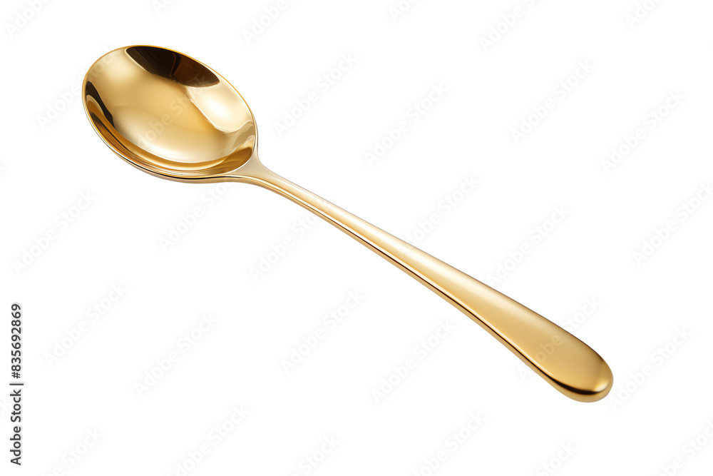 A shiny gold spoon isolated on a transparent background. A shiny gold spoon isolated on a transparent background.