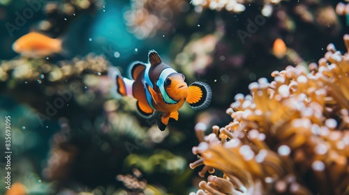 Amphiprion Ocellaris Clownfish In Marine Aquarium . AI GENERATION © brook