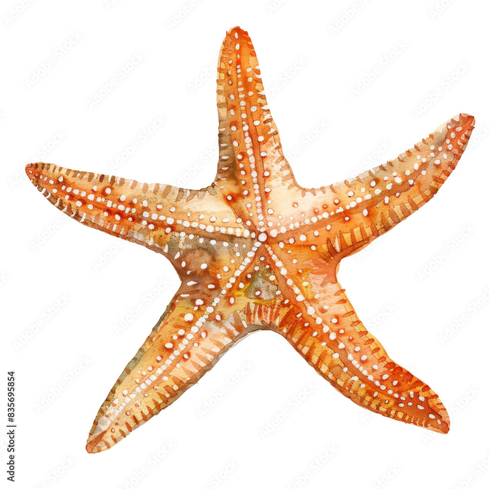 Watercolor painting of a starfish with white dots. Isolated on transparent background. Watercolor painting of a starfish with white dots. Isolated on transparent background.