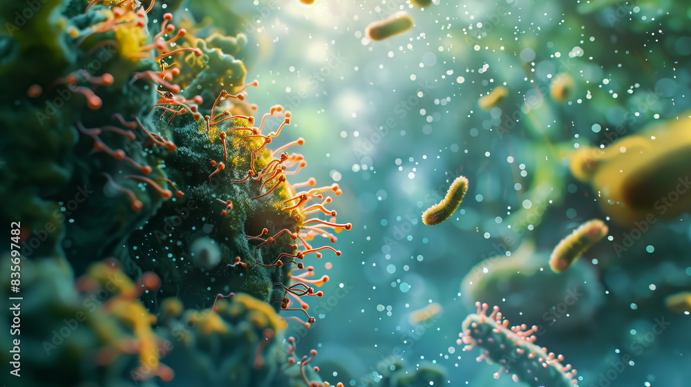 Fototapeta premium A plant with bacteria and water droplets.