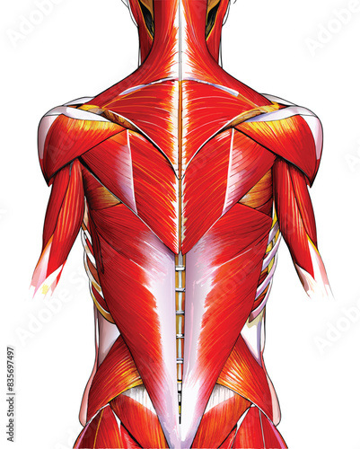 Detailed anatomical illustration showcasing the muscles and structure of the human back.