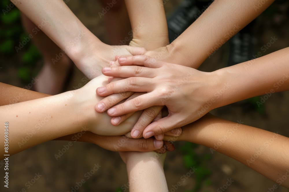A close-up of hands intertwined, representing support and connection A close-up of hands intertwined, representing support and connection